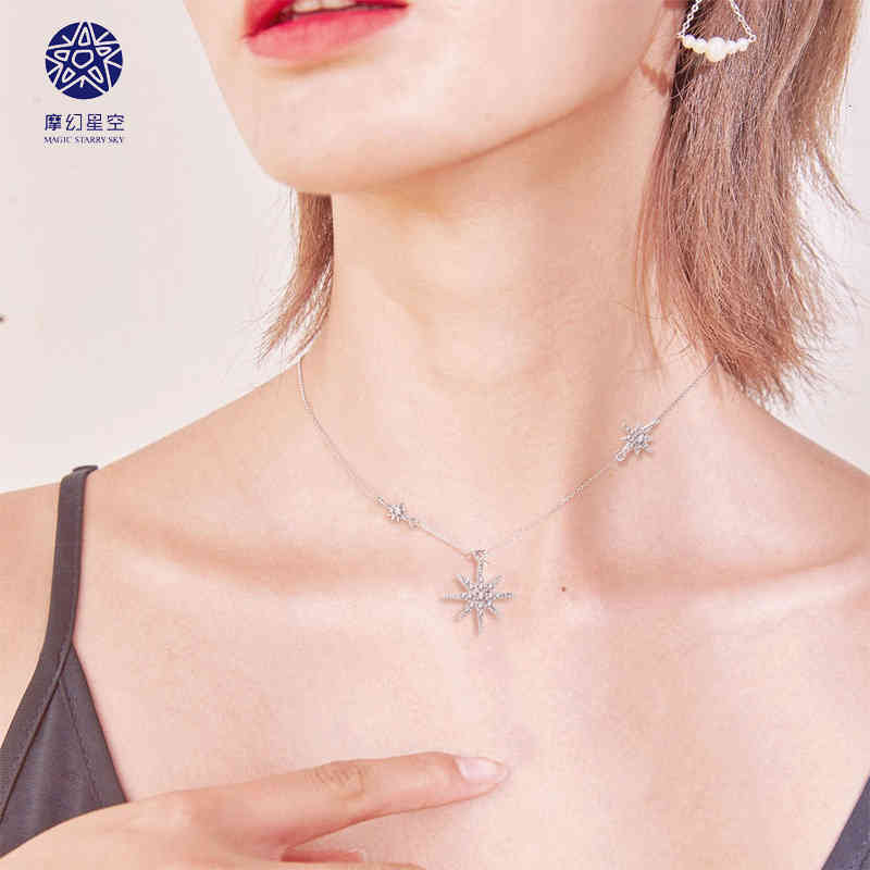 Popular Design Necklace Japanese and Korean Temperament Women's S925 Silver Bright Six Pointed Star Pendant 2021
