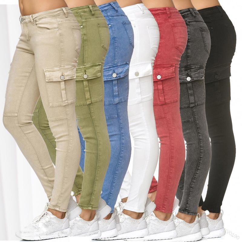 Women' Jeans Tight Low Waist Denim Leggings Side Pocket Trousers, Black