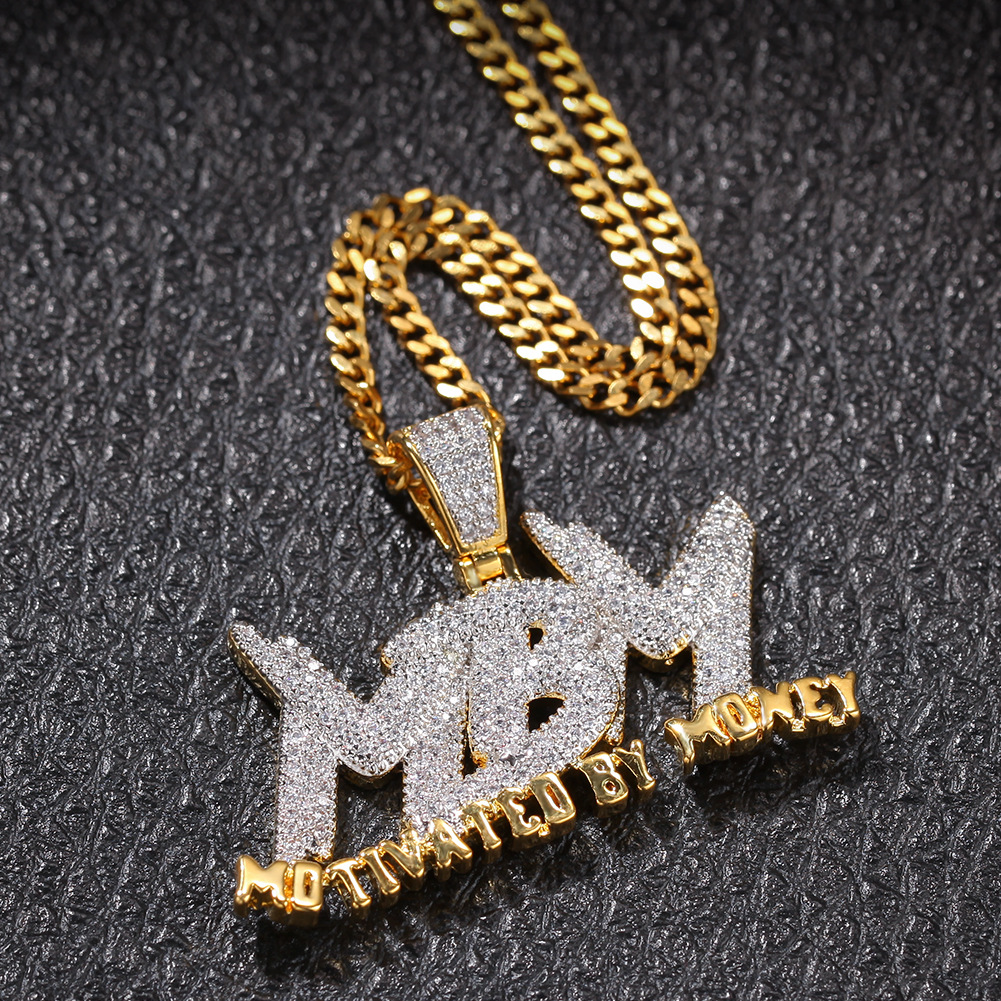 Iced Out MBM Pendant Necklace Fashion Mens HIP HOP Jewelry Motivated By Money Necklaces