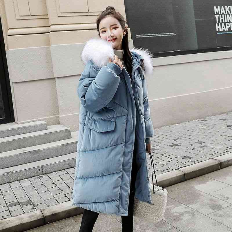 Pleuche thicken Parkas Women Coats Fashion Winter Loose Jackets Hooded Faux Fur Long Coat Female Warm Wadded Outerwear D274 210512