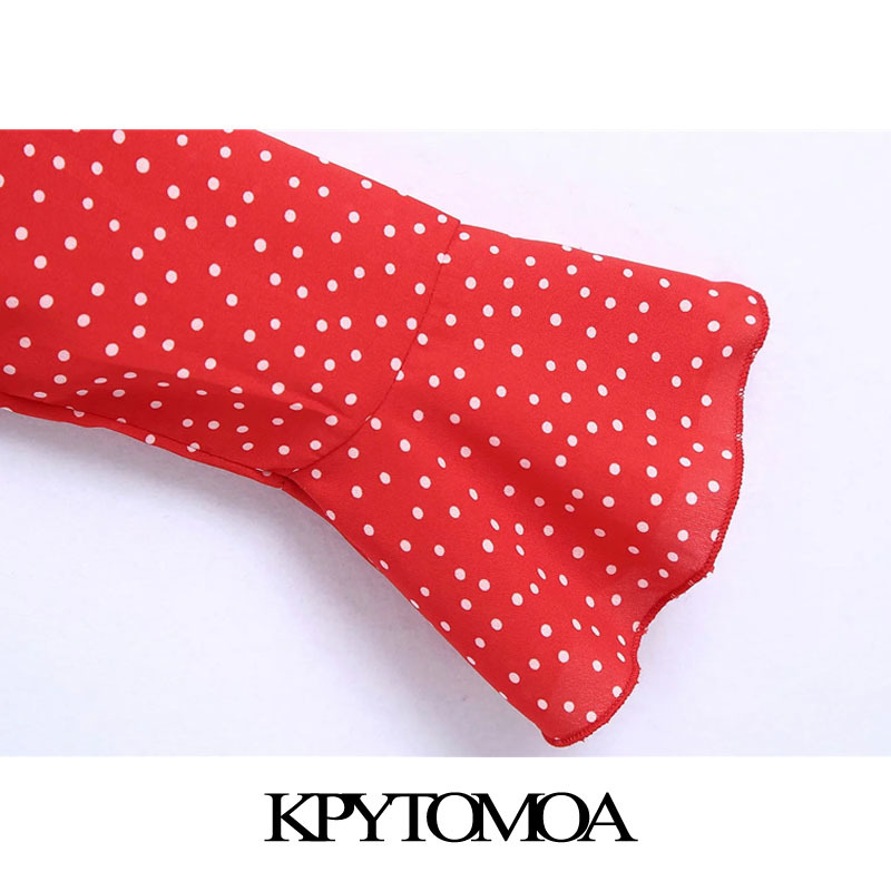 Women Fashion With Bow Tie Polka Dot Cropped Blouses Long Sleeve Ruffled Female Shirts Blusas Chic Tops 210420