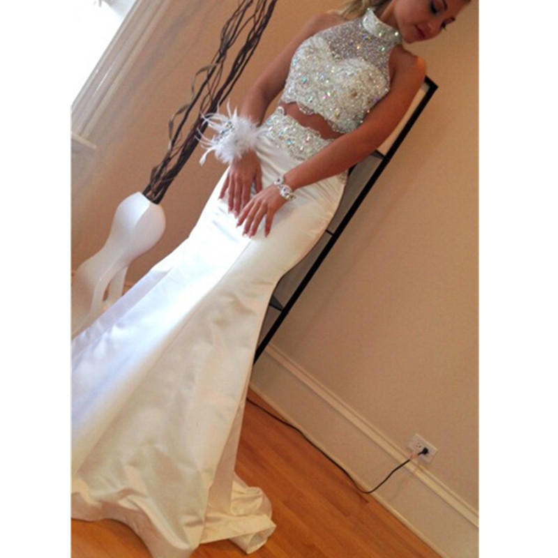 Two Piece Mermaid White Prom Dresses Chinese Halter Satin Major beaded Formal Evening Party Gowns vestidos de fiesta, Yellow
Two Piece Mermaid White Prom Dresses Chinese Halter Satin Major beaded Formal Evening Party Gowns vestidos de fiesta, Yellow