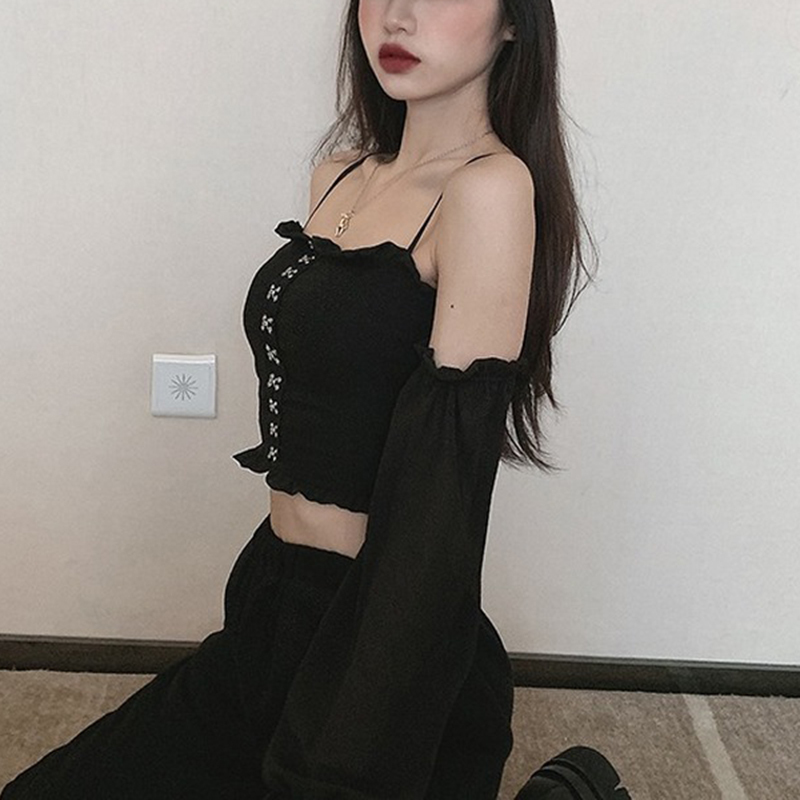 Gothic Style Long Sleeve Shirt Tops Female Sexy Backless Women Blouse Spring Slash Neck Solid Blouses Ladies Clothes 13316 210512