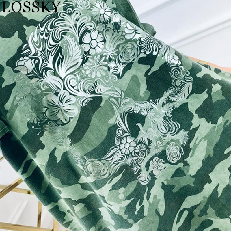 Autumn Winter Skull Camouflage Print Casual Loose Side Split Long Sleeve Hooded Camo Streetwear Hoodie Dress For Women Lady 210507