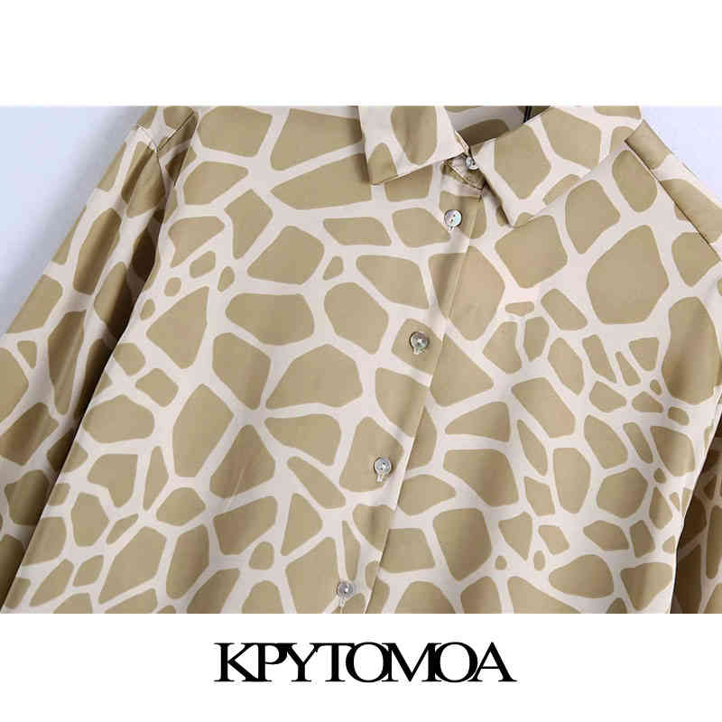 Women Fashion Loose Fitting Animal Print Soft Touch Blouses Long Sleeve Button-up Female Shirts Chic Tops 210420