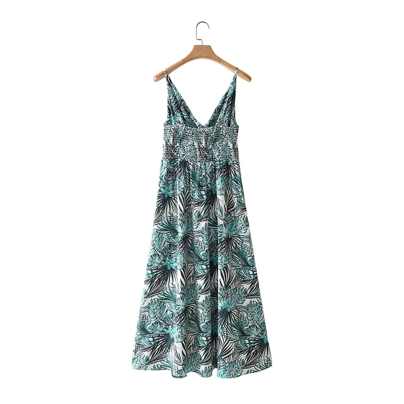 Summer Women Rainforest Print Suspender Midi Dress Female Sleeveless Clothes Casual Lady Loose Vestido D7781 210430Z