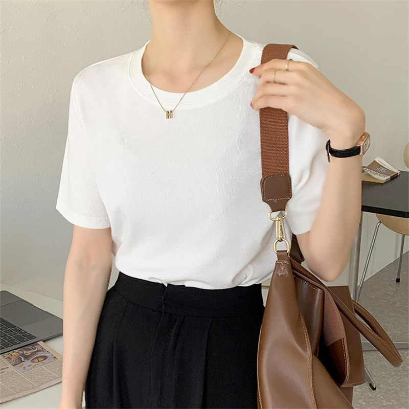Simple Japanese Minimalist Summer Women Streetwear Brief Chic Thin Versatile Short Sleeve Solid Korean T-shirt 210421
