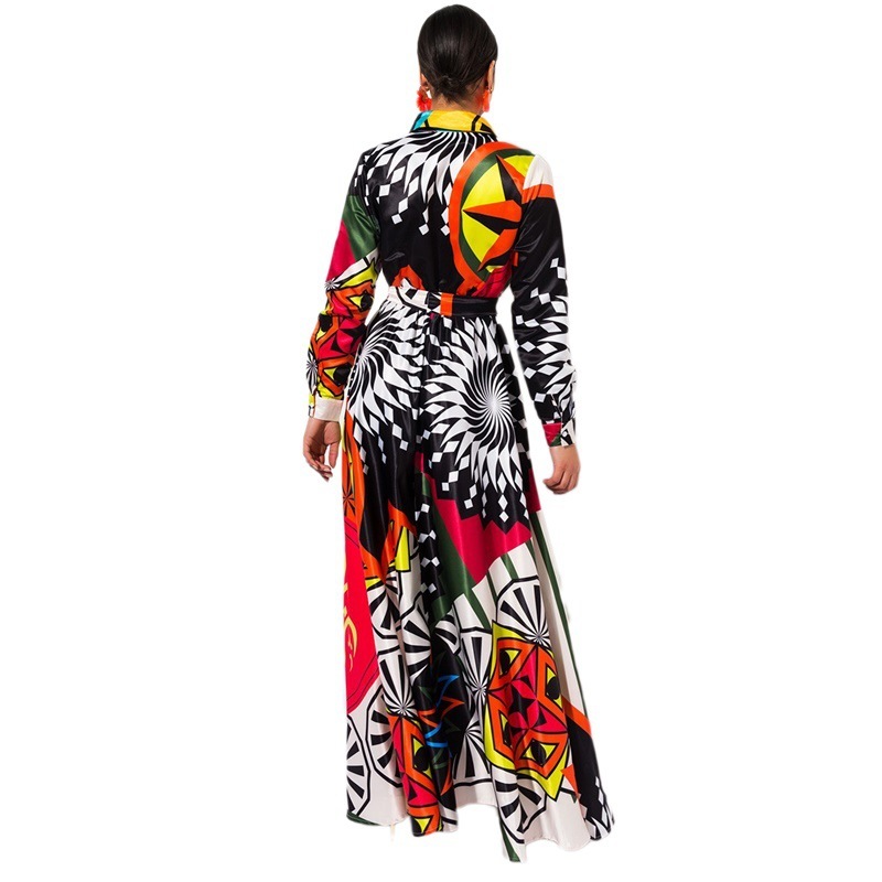 Women Dress Long Sleeve V-neck Printing Dresses Bandage Plus Size Flowers Summer Clothes Fashion 210513