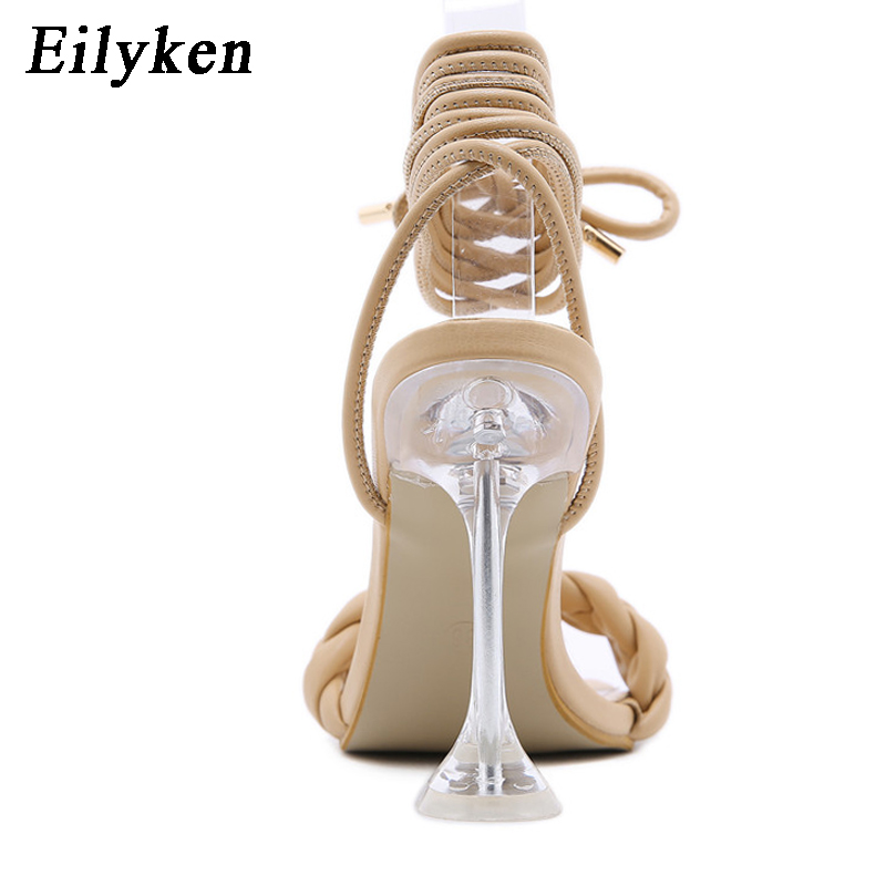 Women Summer Sandals Transparent Stiletto Heel Ladies Ankle Strap Sandals Large Size Shoes