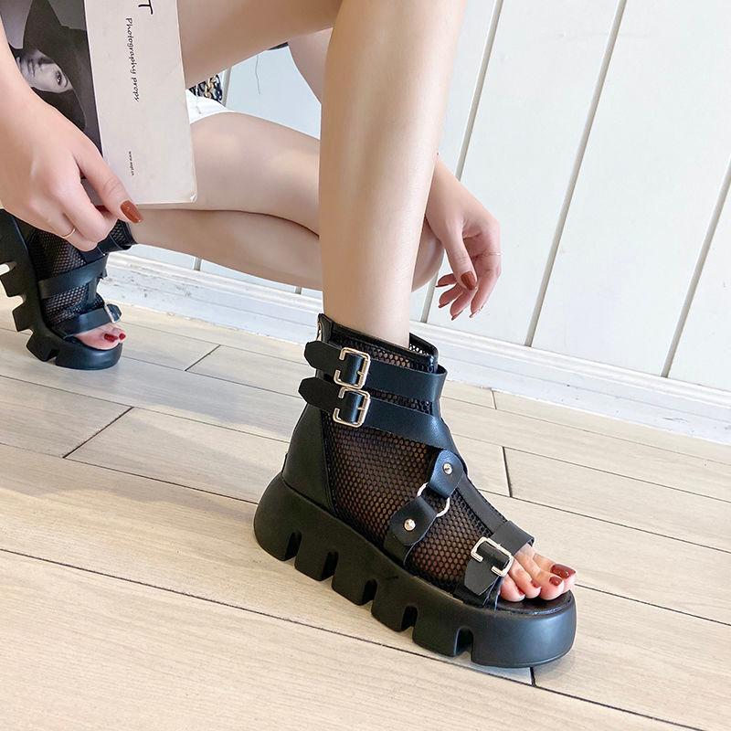 Sandals 2021 Summer Peep Toe Women's Roman Shoes Flat Mesh Personality High-Top Piano Platform Sandal Boots Women, Black x-058
Sandals 2021 Summer Peep Toe Women's Roman Shoes Flat Mesh Personality High-Top Piano Platform Sandal Boots Women, Black x-058