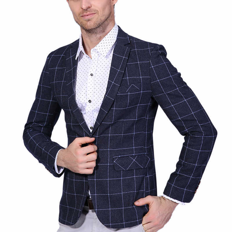 Autumn Arrival Men's Blazer Fashion Plaid Slim Fit Suit Jacket Mens Clothes Trend Office Suit Men Plus Asian Size M-6XL 210528