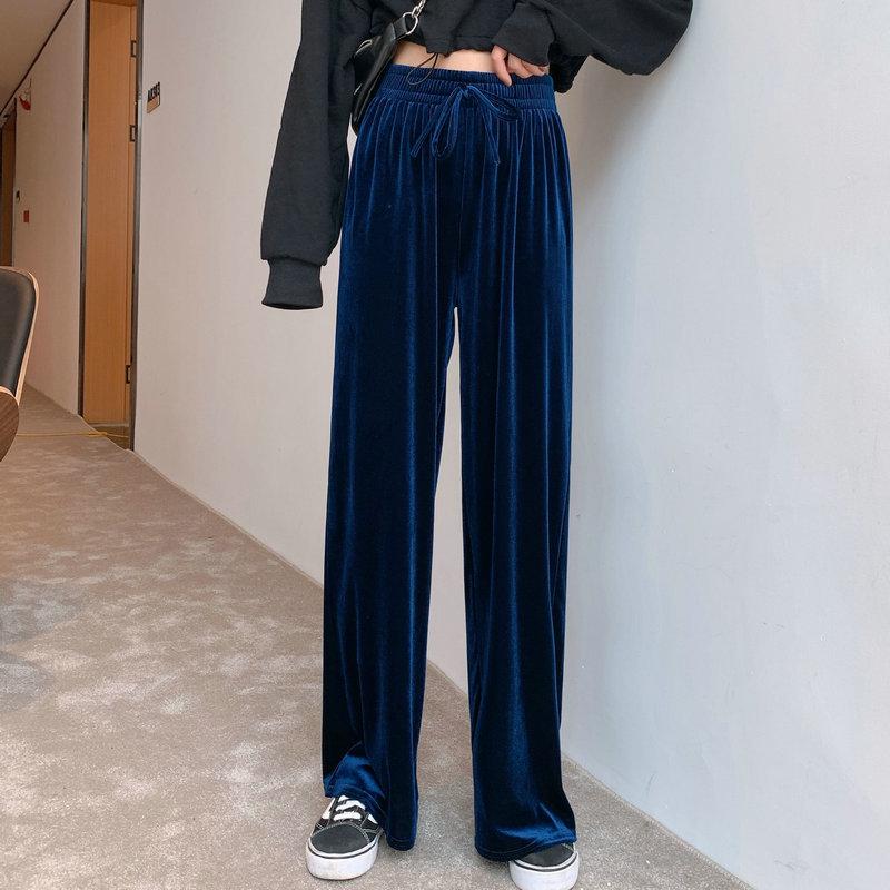 Women's Pants & Capris Streetwear Velvet Trousers Harajuku High-waisted Wide-leg Women 2021 Autumn And Winter Warmth Belt Loose Casual