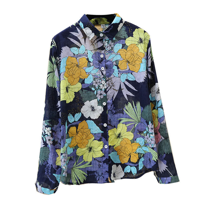 Spring Autumn Fashion Women Long Sleeve Shirts Plus Size Turn-down Collar Vintage Print Loose Casual Shirt Female Blouses D508 210512