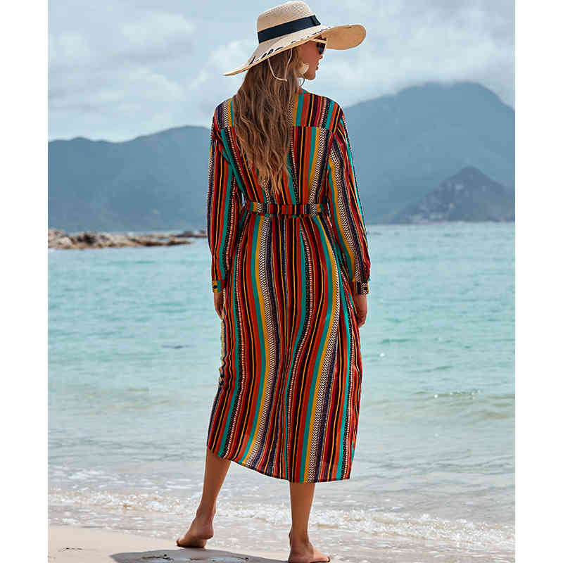 Beach Cover up Tunics for Print Chiffon Long Kaftan Bikini Robe de Plage Sarong Wrap Swimsuit cover Q1125 210420