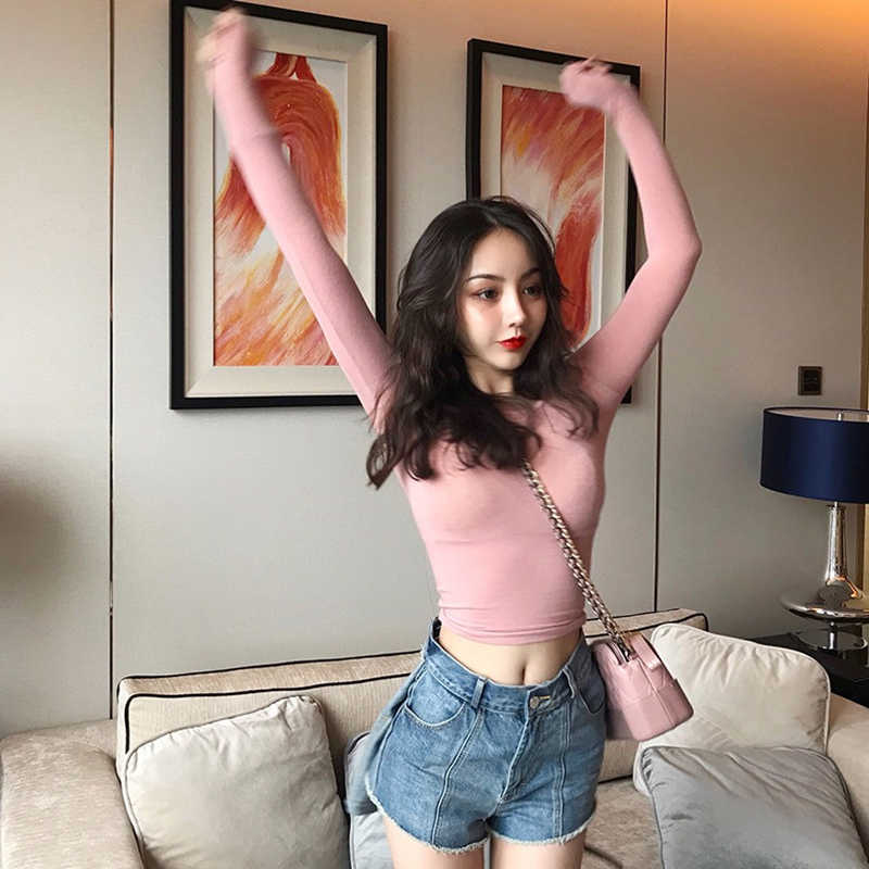 Short tight-fitting stretch T-shirt female round neck long-sleeved Ins tops thin section wild sweater spring and autumn 210604, Black
Short tight-fitting stretch T-shirt female round neck long-sleeved Ins tops thin section wild sweater spring and autumn 210604, Black