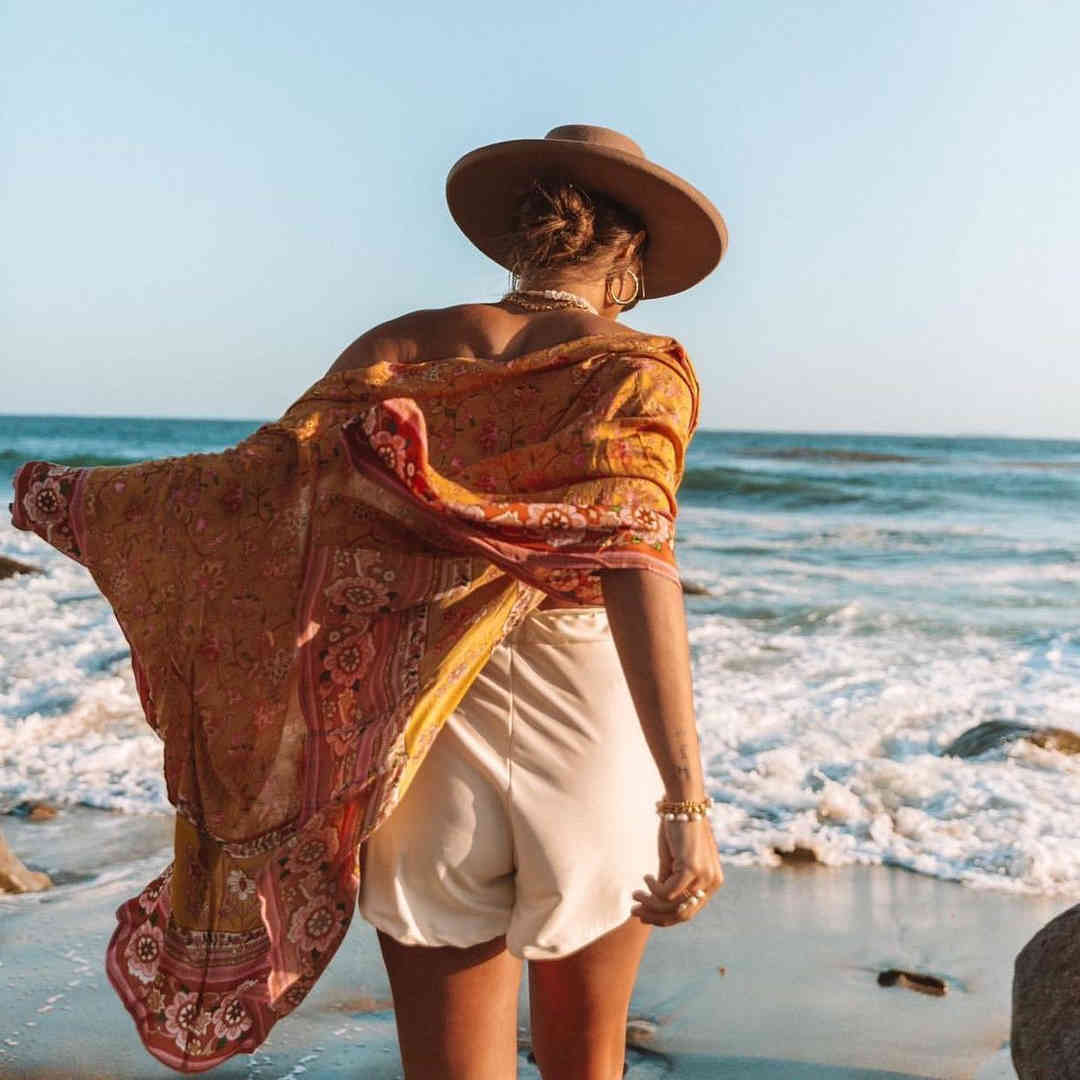 Yellow Bohemian Printed Bikini Cover-ups Long Kimono Cotton Tunic For Women Summer Wrap Dress Beach Wear Swim Suit Cover Up A558 210420