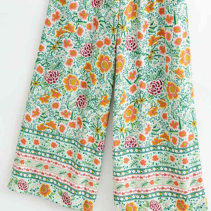 PUWD Sweet Women V Neck Bow Lace Rompers Summer Fashion Ladies Country Style Female Printed Suspender Jumpsuit 210522