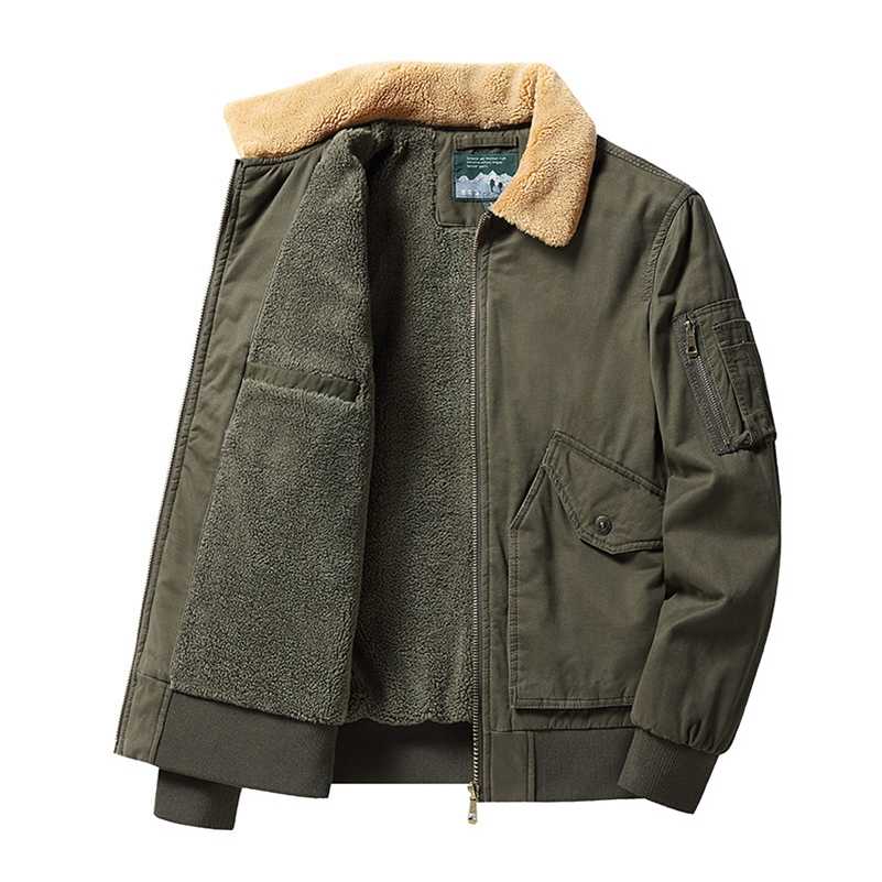 Winter Mens Zipper Jackets Casual Male Bomber Outwear Fleece Warm Windbreaker Woolen Jacket Mens Turn-Down Collar Coats Clothing 211122