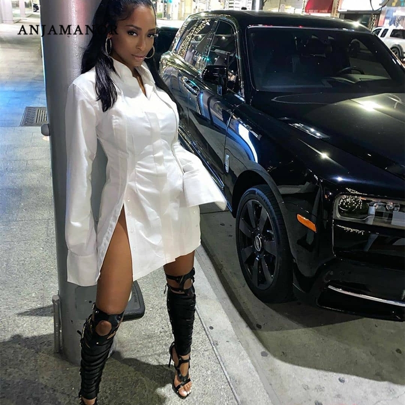 ANJAMANOR Button Split White Long Sleeve Shirt Dress Women Clothes Fashion Sexy Mini Dresses Clubwear Vestidos Sexis D22-CG18, Black
ANJAMANOR Button Split White Long Sleeve Shirt Dress Women Clothes Fashion Sexy Mini Dresses Clubwear Vestidos Sexis D22-CG18, Black