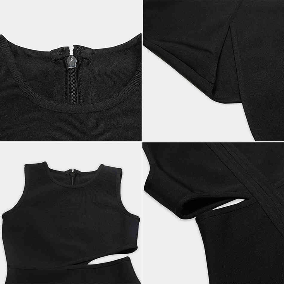 Free Sexy Waist Hollow Bandage Dress Women's O-neck Sleeveless Bodycon Split Club Party Midi Vestidos 210524
