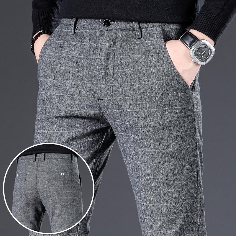 Varsanol Business Pants Men Casual Long Trousers Male Cotton Pencil Plaid Gray Work Pant Mens Clothing Big Size 28-40 Men's