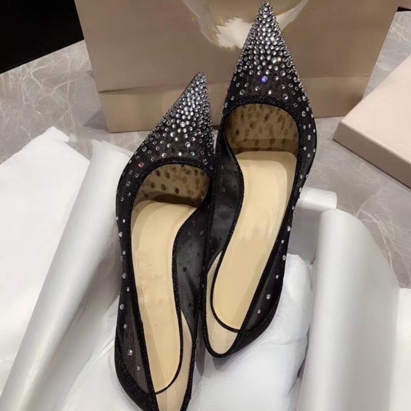 Dress Shoes Mesh Rhinestone Female 2021 Summer Colorful Crystals Low-Cut Pointed-Toe Stilettos Super High Heel Women's