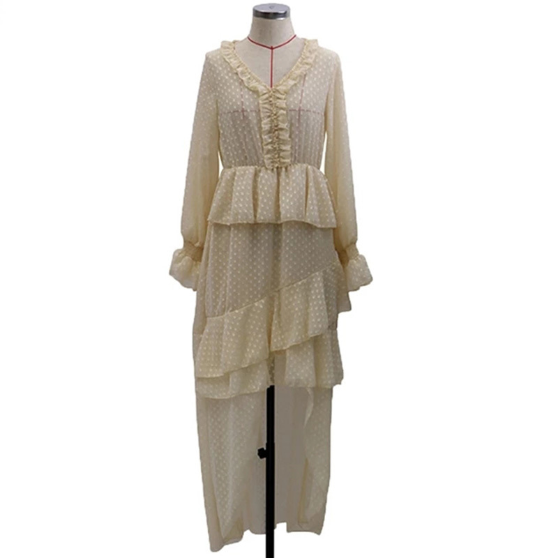 Foridol gold polka dot vintage party dress women autumn winter long sleeve ruffle slit long dress elegant ladies maxi dress 210415