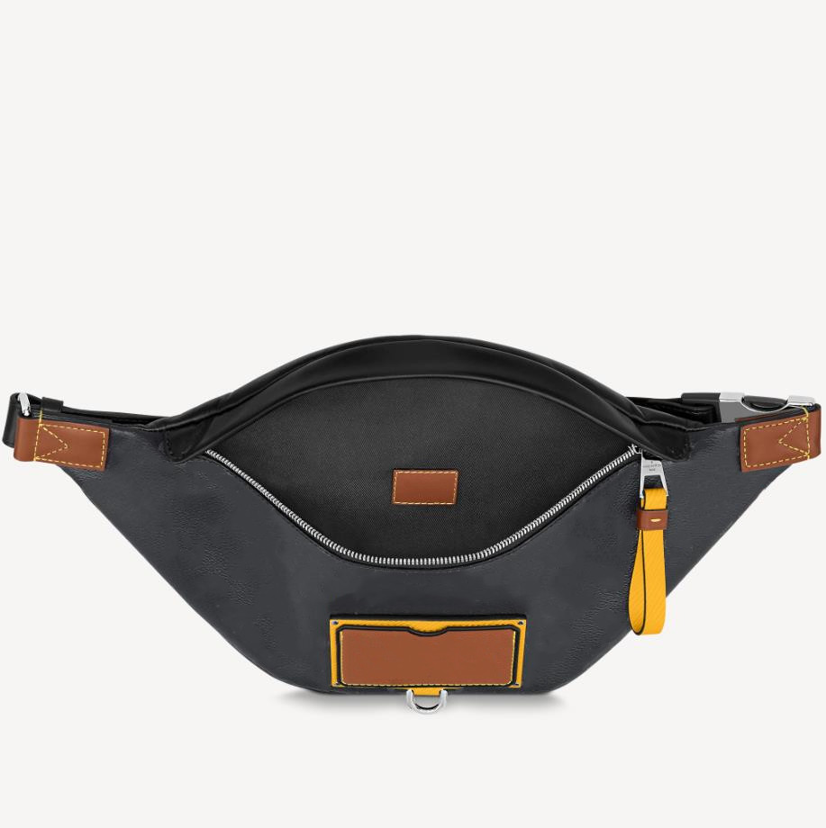 Men Canvas Waist Bags Bumbag Fashion 57276 44 14 9 cm Single Handle Zipper D Ring Designer Man Cowhide Leather Patch Dicovery Cross Body Shoulder Belt Bag