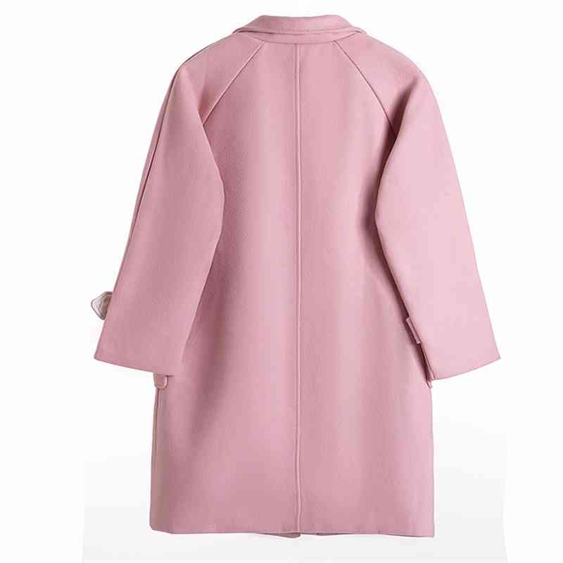 Winter Wool Coat and Jacket Women Korean Pink Long Warm Elegant Thicken Cashmere Vintage Cape Female 210428