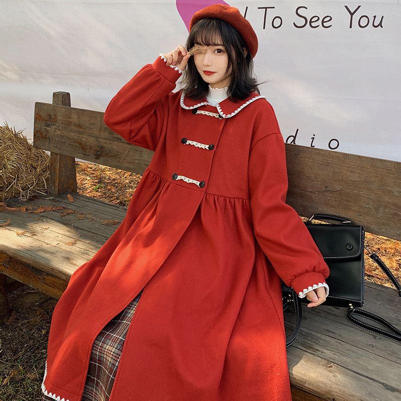 Japanese Kawaii Long Coat Women Vintage Woolen Jacket Winter Lolita Fashion Female Cute Elegant Outerwear Red Thick Overcoat
Japanese Kawaii Long Coat Women Vintage Woolen Jacket Winter Lolita Fashion Female Cute Elegant Outerwear Red Thick Overcoat