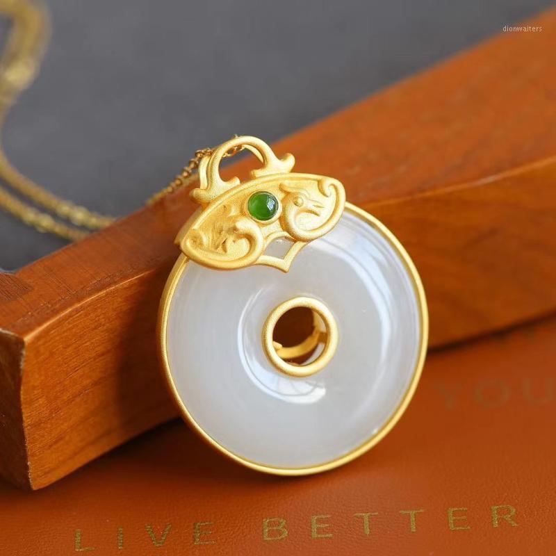 Silver Inlaid Natural Hetian Jasper Round Pendant Necklace Unique Ancient Gold Craftsmanship Women's Brand Jewelry Chains
Silver Inlaid Natural Hetian Jasper Round Pendant Necklace Unique Ancient Gold Craftsmanship Women's Brand Jewelry Chains