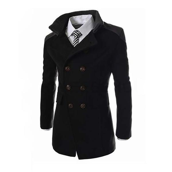 English Style Jackets For Men Autumn Winter Mandarin Collar Wool Blend Double Breasted Coat Thick Overcoats Men's & Blends