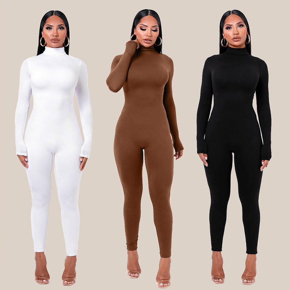 Spring Long Sleeve Sexy Bodycon Jumpsuits Women Romper Casual Solid Fitness Skinny Overalls One Piece Outfit 210428