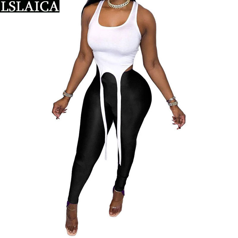 Fashion Vest Long Strip Sexy Solid Color Two-piece Suit Sleeveless Pullover Elastic Waist Fitness Tracksuit Sports Knitted 210520