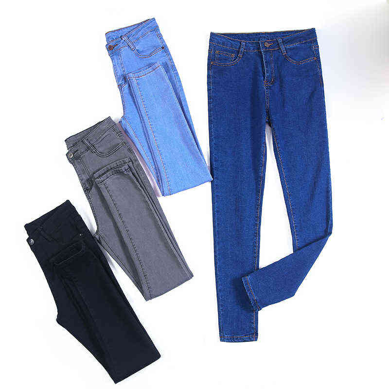 Stretch High Waist Jeans Fashion Womens Skinny Jeans Woman Black Blue Gray Washed Pencil Pants Elastic Denim Pants Jeans 211112