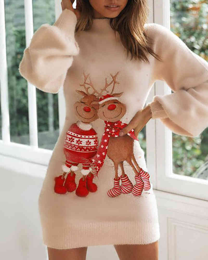 Ninimour Christmas Cute Women Lantern Sleeve Sweater Mini Dress Femme Printed Knitted Fluffy High-Neck Oufits New Year 210415, Apricot
Ninimour Christmas Cute Women Lantern Sleeve Sweater Mini Dress Femme Printed Knitted Fluffy High-Neck Oufits New Year 210415, Apricot