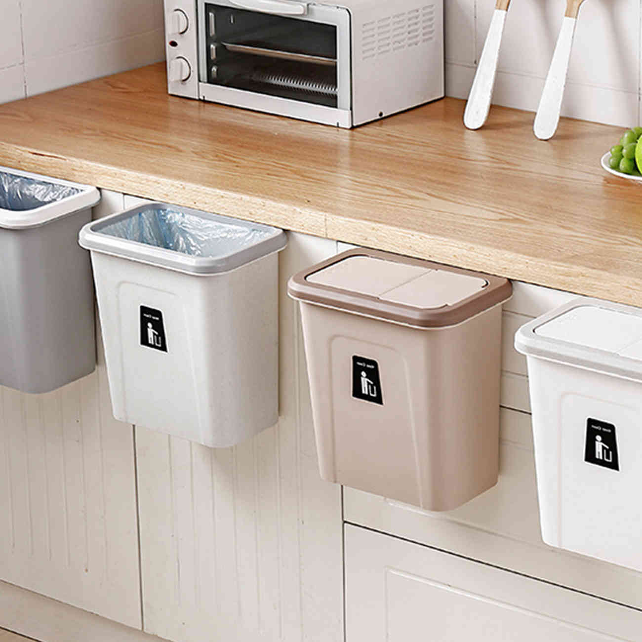 Sliding Lid Kitchen Cabinet Door Trash Hanging Trash Dustbin Can Garbage Container Kitchen Compost Bin for Counter Top or below