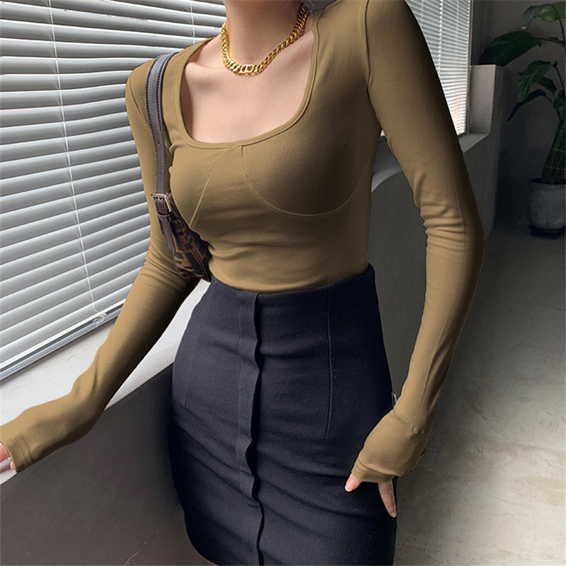 High Street Brief Minimalist Tops Large Size Regular Women Arrival Sexy Solid Warm Casual Basic T-shirt 210421