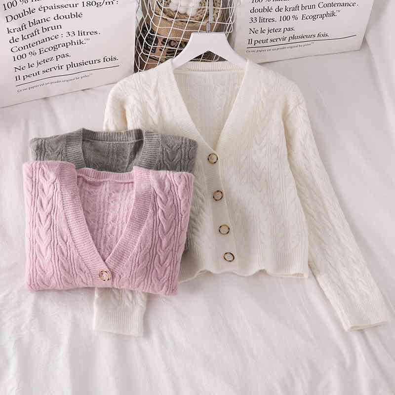 Winter Clothes Women Tops V Neck Solid Autumn Korean Sweaters Sweet Short Elegant Cardigans Ropa Mujer 18227 210415