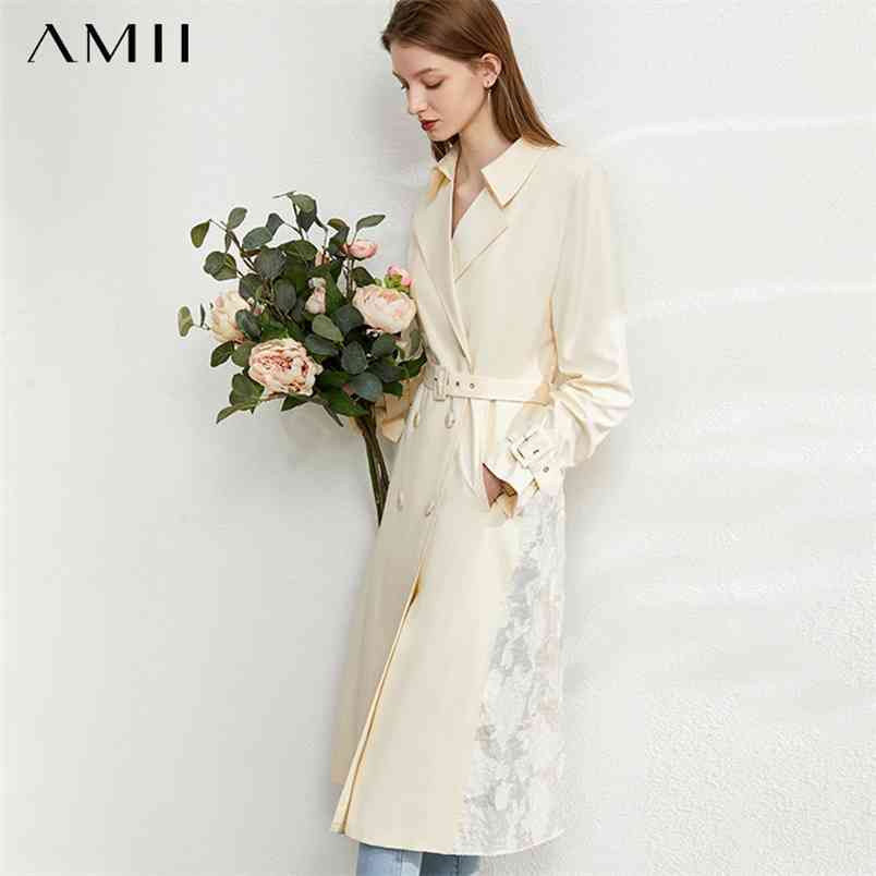 Minimalism Autumn Fashion Lace Spliced Thin Women Windbreaker Causal Lapel Double Breasted Female 12070093 210527