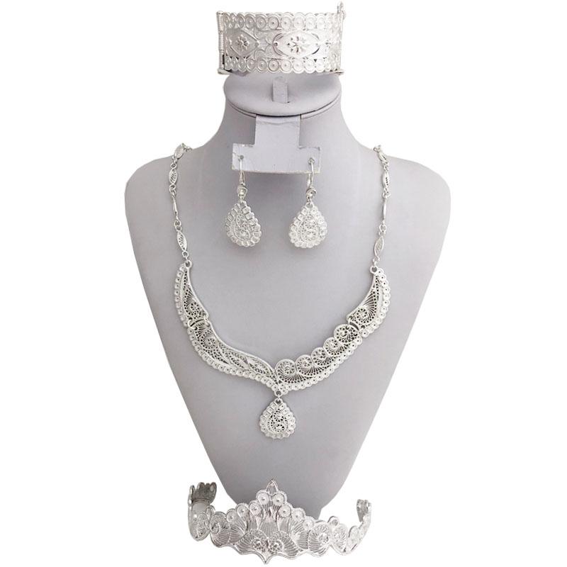 Earrings & Necklace Moroccan Caftan Wedding Gold Jewelry Set Fashion Water-drop Shape Pendengt High Quality, Silver
Earrings & Necklace Moroccan Caftan Wedding Gold Jewelry Set Fashion Water-drop Shape Pendengt High Quality, Silver