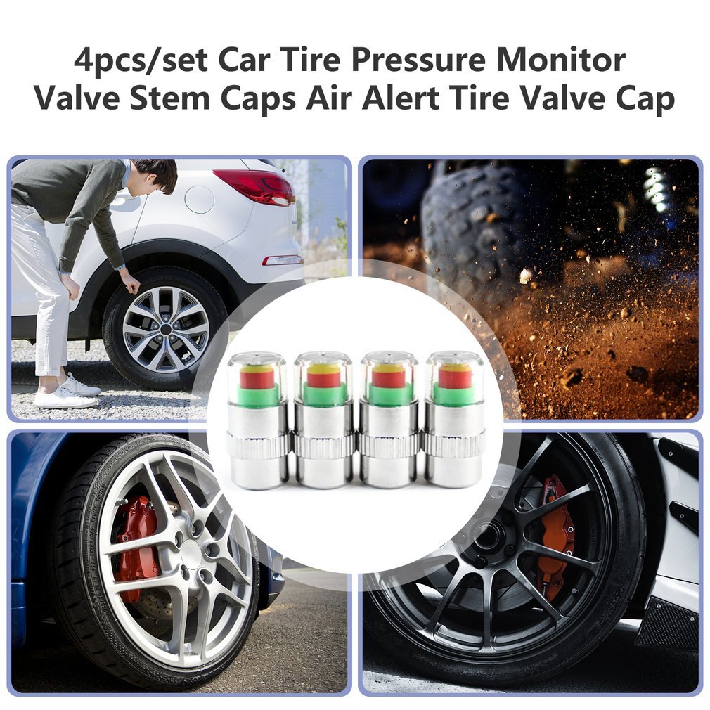4 Stex/set Auto Tire Pressure Monitor Ventieldopjes Air Alert Band Ventieldopje Pressure Sensor Monitor Light Cap Indicator