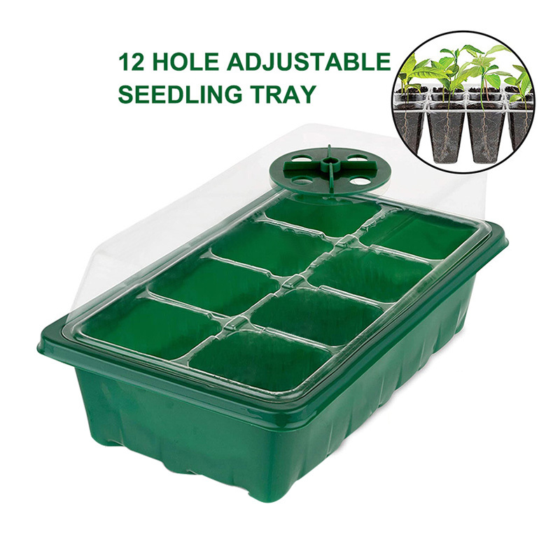 10pcs 12 Holes Plant Seed Tray Grow Box Adjustable Plant Starter Set With Dome And Base Greenhouse Transparent Nursery Box