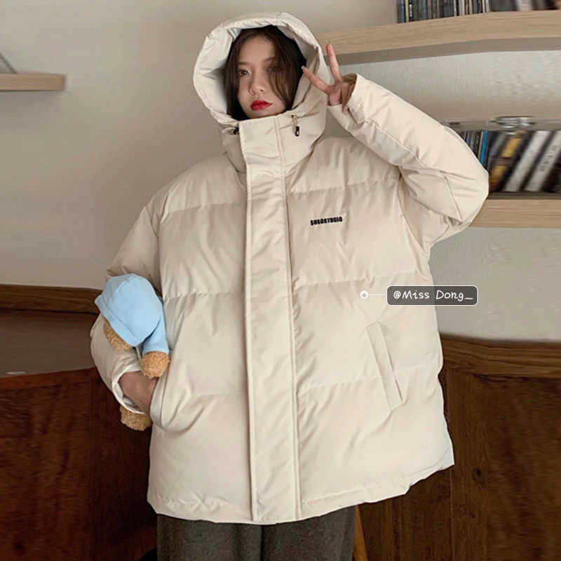 Winter Jacket Women Cotton Padded Jacket Korean Loose Solid Short Warm Streetwear Fashion Bubble Bread Coat 211007wtt