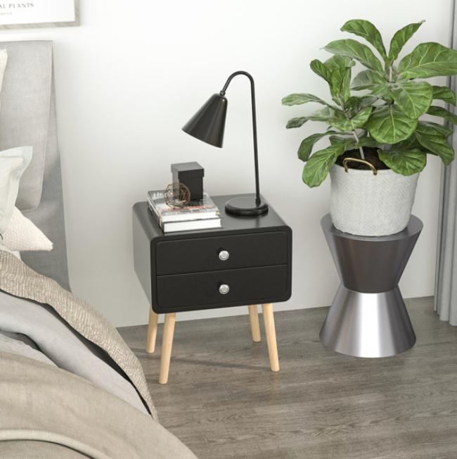 Bedroom Furniture Nightstand Round Corner Cabinet Bedside Table with 2 Drawers Suitable for Bedroom/Living Room/Side Table (Black)