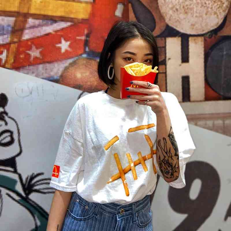Travis Scott TS co branded McDonald's fries grimace short sleeve couple high street fashion T-shirt 11FR