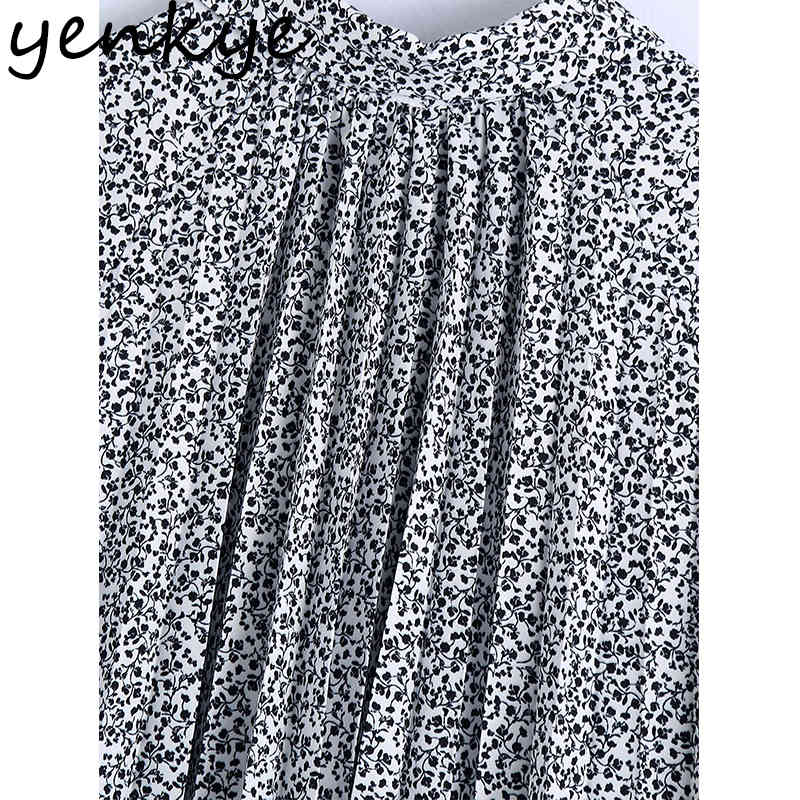 Spring Women Vintage Floral Print Shirt Dress Female Long Sleeve Pleated Casual Loose Plus Size Short Vestido 210430