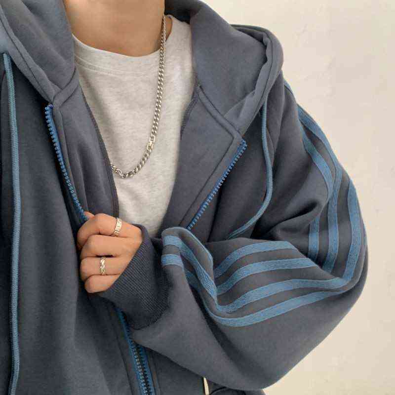 Oversized Zip Hooded Sweatshirt Autumn Jacket Women Korean Fashion Spring Clothes Harajuku Print Long Sleeve Chic Zip-Up Hoodies 211109