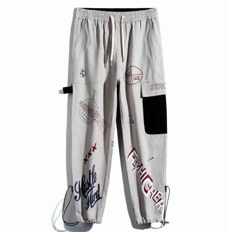 Mens Fashion Cargo Pants Handsome Pattern Print Loose Streetwear Trousers Plus Size Male Casual Jogger Pants Sweatpants 211112