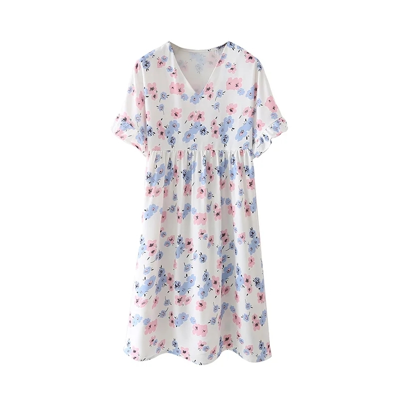 Summer Women Floral Print V Neck Mini Dress Female Butterfly Sleeve Clothes Casual Lady Loose Vestido D7763 210430Z